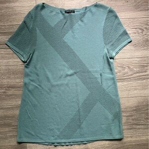 Lafayette 148 Blue Short Sleeve Spring Knit Viscose Sweater Size M Career Work